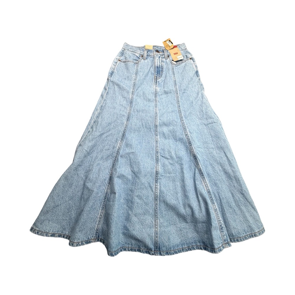 Levis Denim Skirt Womens 24 Light Wash Ankle Length Maxi Paneled A-Line Flare